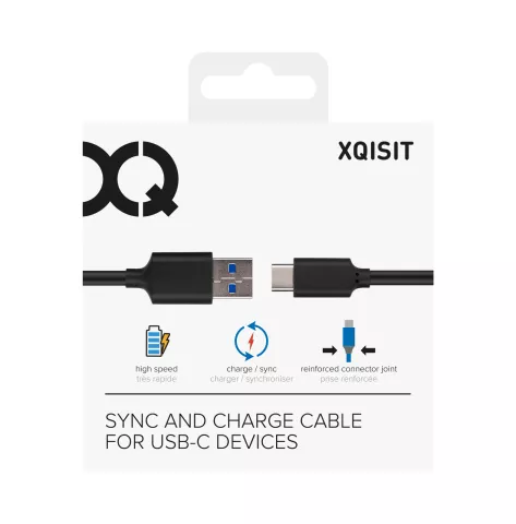 Xqisit Charge &amp; Sync USB C 3.1 to USB A 1m - Zwart