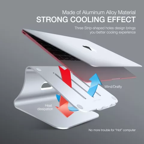 Bestand standaard Aluminium Design Ergonomische Laptop houder geschikt voor MacBook - Zilver