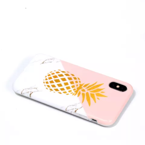 Flexibel hoesje gouden ananas marble gold marmer geschikt voor iPhone X XS - Roze Wit