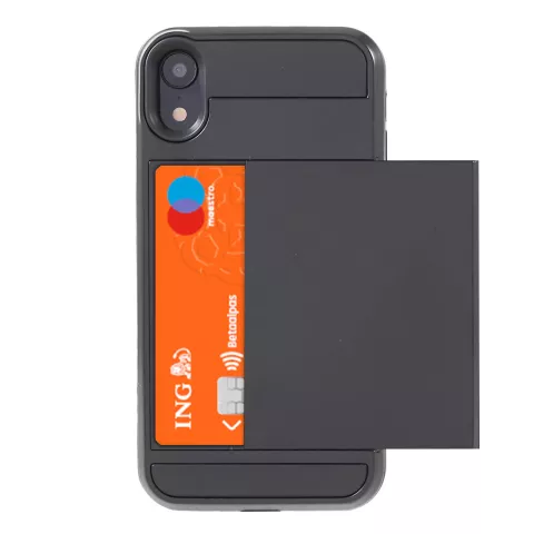 Secret pasjeshouder hoesje geschikt voor iPhone XR hardcase portemonnee wallet - Zwart