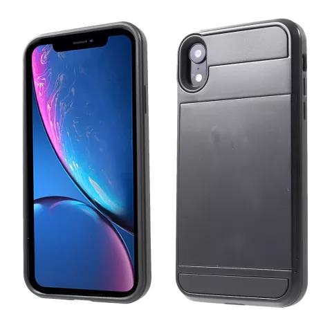 Secret pasjeshouder hoesje geschikt voor iPhone XR hardcase portemonnee wallet - Zwart