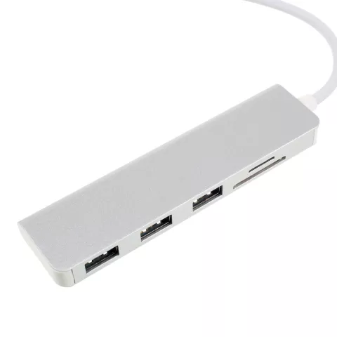 Multifunctionele 5-in-1 USB-C Hub met TF SD Card Reader 3 USB 3.0 geschikt voor MacBook - Aluminium