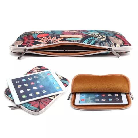 Insteekhoes sleeve tablet etui canvas bladeren kleurrijk universeel tablet iPad - Zwart