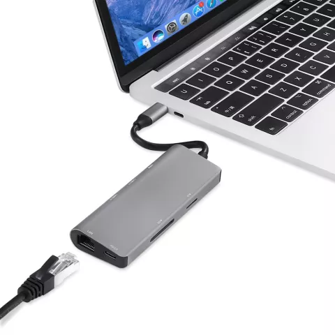 Multifunctionele USB-C PD Hub met 4K HDMI SD TF kaartlezer 2x USB 3.0 RJ45 Gigabit Ethernet Adapter voor Macbook