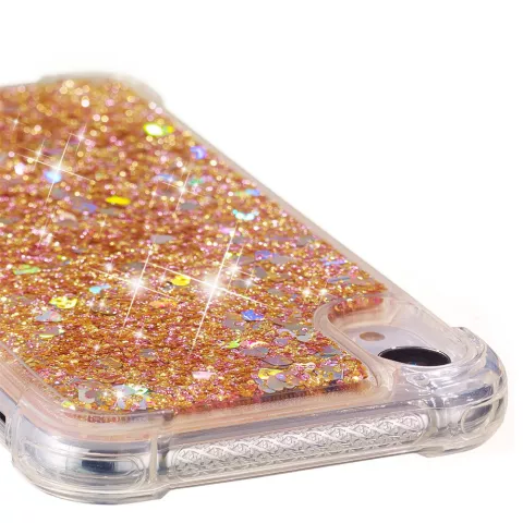 Bewegend Glitter Poeder Beschermend TPU iPhone XR hoesje - Goud Case