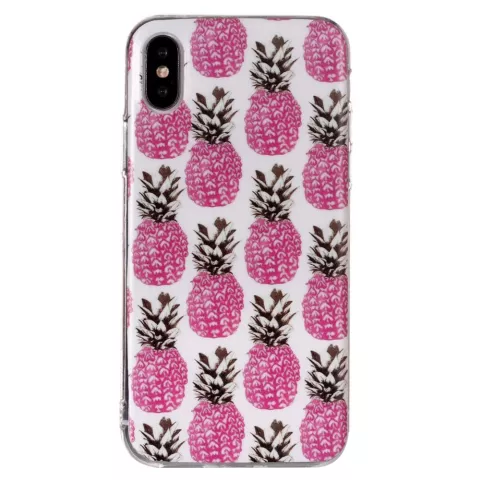 Roze Ananas TPU Zacht hoesje iPhone XS Max cover - Wit Case