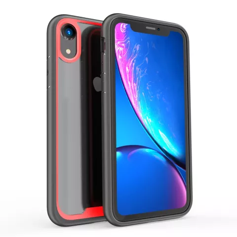 Zwart Rood TPU Acryl Plastic hoesje iPhone XR - Transparant