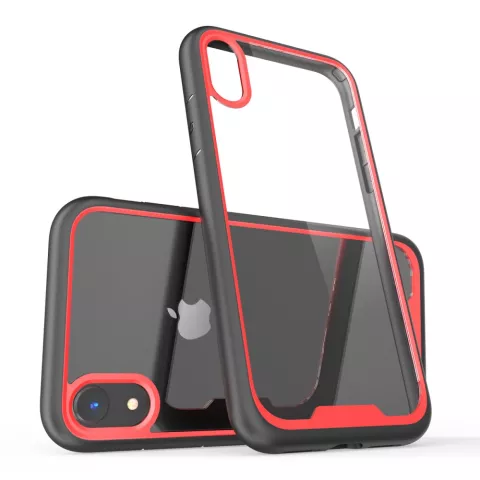 Zwart Rood TPU Acryl Plastic hoesje iPhone XR - Transparant