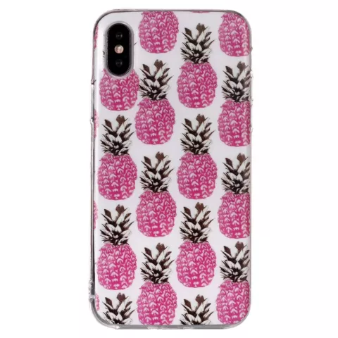 Roze ananassen TPU hoesje iPhone X XS cover - Wit Case