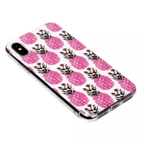Roze ananassen TPU hoesje iPhone X XS cover - Wit Case