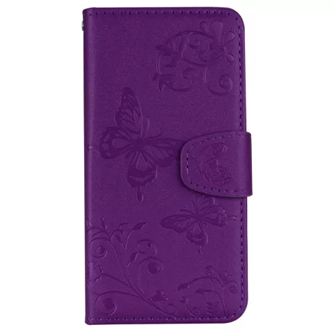 Vlinder Bloemen patroon Leren Wallet Bookcase iPhone XR hoesje - Pasjes Spiegel Paars