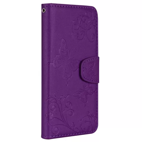 Vlinder Bloemen patroon Leren Wallet Bookcase iPhone XR hoesje - Pasjes Spiegel Paars