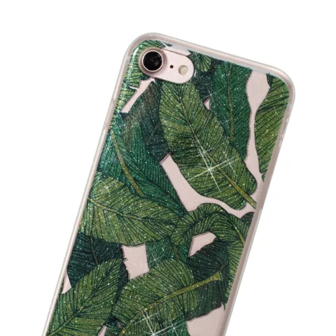 Glitter Poeder hoesje TPU iPhone 7 8 SE 2020 SE 2022 - Groene Bladeren