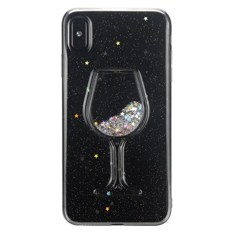 Transparant Glitter Wijnglas Hoesje iPhone XS Max - Glitter