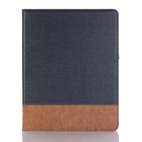 Fabric Ribbel Textuur Lederen iPad Pro 12.9-inch 2018 Case Hoes Wallet Portemonnee - Blauw Bruin
