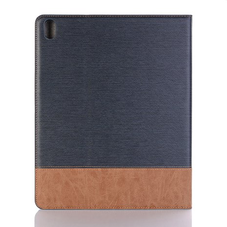 Fabric Ribbel Textuur Lederen iPad Pro 12.9-inch 2018 Case Hoes Wallet Portemonnee - Blauw Bruin