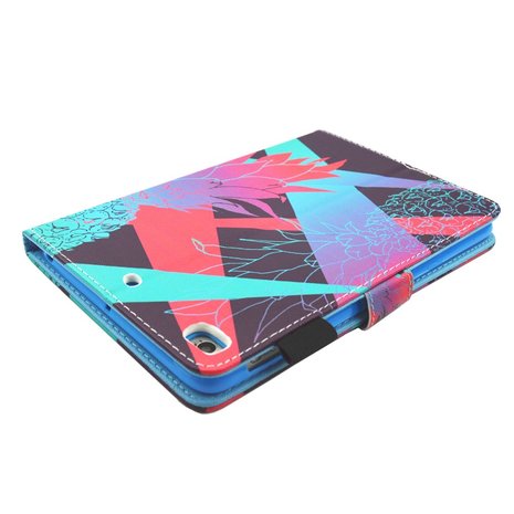 Ananas kleurrijk flipcase leder klaphoes iPad mini 1 2 3 4 5 - Lichtblauw Roze Paars