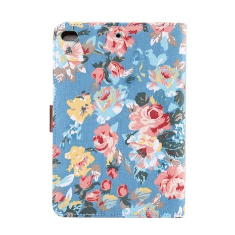 Bloemen rozen kleurrijk leren klaphoes standaard iPad mini 4 5 - Lichtblauw