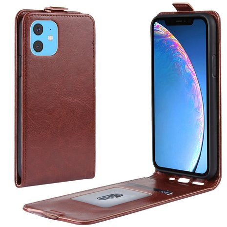 Verticale Flip kunstleer wallet hoesje iPhone 11 case - Bruin