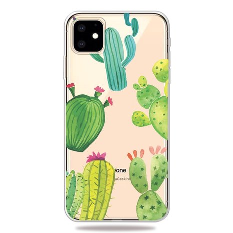 Vrolijk Flexibel Cactus Hoesje iPhone 11 TPU case - Doorzichtig