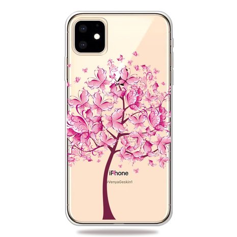 Warm Flexibel Vlinderboom Vlinders Boom Roze Hoesje iPhone 11 TPU case - Doorzichtig