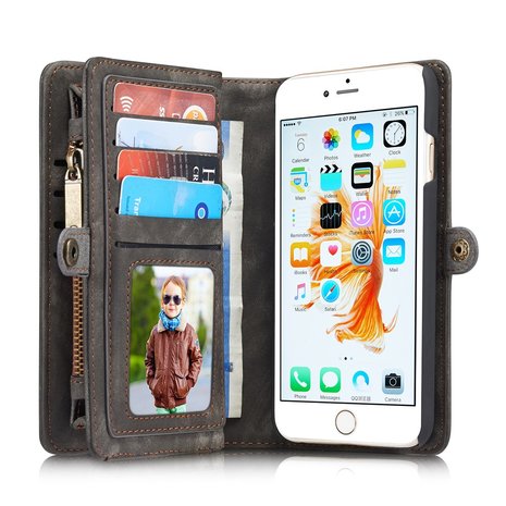 Caseme splitlederen iPhone 6 Plus Plus Wallet Bookcase Hoesje Portemonnee - Grijs