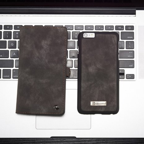 Caseme splitlederen iPhone 6 Plus 6s Plus Wallet Bookcase Hoesje Portemonnee - Grijs