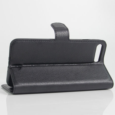 Hoes Case Wallet Portemonnee met Standaard Kunstleer Lycheestruktuur voor iPhone 7 Plus 8 Plus - Zwart