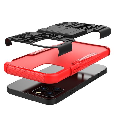 Shockproof kunststof en schokabsorberend TPU hoesje voor iPhone 12 en iPhone 12 Pro - zwart met rood