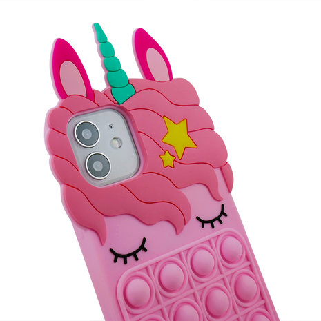 Unicorn Pop Fidget Bubble siliconen eenhoorn hoesje voor iPhone 11 - roze