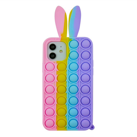 Bunny Pop Fidget Bubble siliconen hoesje voor iPhone 11 - roze, geel, blauw en paars