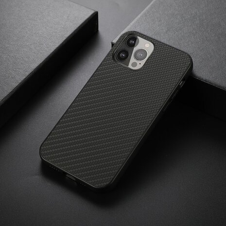 Carbon TPU carbonvezels hoesje voor iPhone 13 Pro Max - zwart