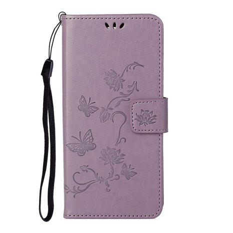 Wallet Bookcase kunstleer bloemen hoesje voor iPhone 13 Pro Max - paars