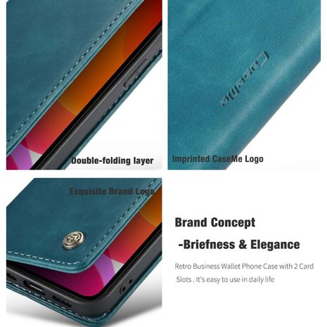 Caseme Slim Retro Wallet kunstleer hoesje voor iPhone 12 Pro Max - blauw