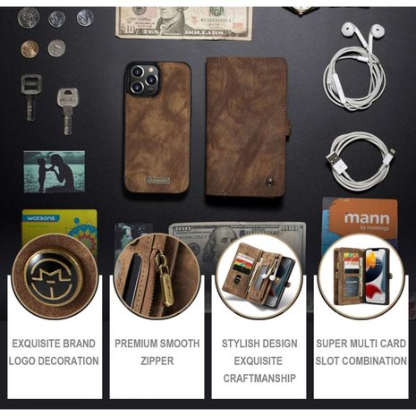 Caseme Retro Wallet splitleder hoesje voor iPhone 13 Pro Max - bruin