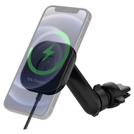 Klas onze Bende Spigen iPhone MagSafe houder en Qi oplader OneTap Auto ventilator Standaard  (Zwart)