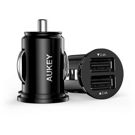 Aukey duolader autoadapter oplader car plug 2 USB-A - Zwart