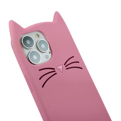 Schattige Kat Siliconen Hoesje Voor Iphone 13 Pro - Roze