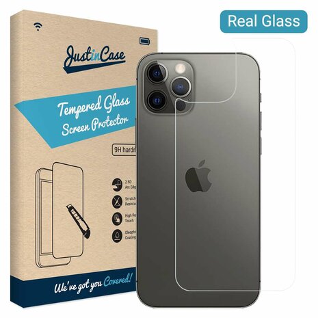 Just in Case Back Cover Tempered Glass voor iPhone 12 en iPhone 12 Pro - gehard glas