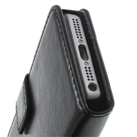 Zwarte lederen Bookcase hoesje en portemonnee iPhone 5 5s SE 2016 Cover leer Wallet