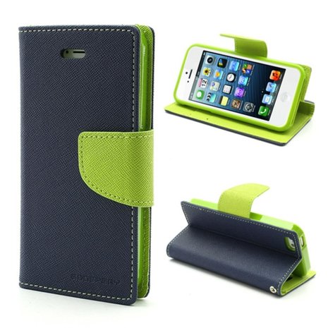 doneren onderdelen Lijken Original Mercury Goospery wallet Bookcase hoesje iPhone 5 5s SE 2016  Donkerblauw Groen portemonnee