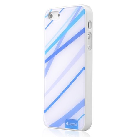 palm Zilver Extreem Blauw wit Comma hoesje iPhone 5/5s en SE 2016 hardcase met blauwe lijnen