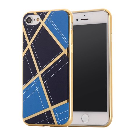 klant legering Gespecificeerd Chique silicone case iPhone 7 8 SE 2020 2022 Gouden design lijnen Blauw klant legering Gespecificeerd Chique silicone case iPhone 7 8 SE 2020 2022 Gouden design lijnen Blauw