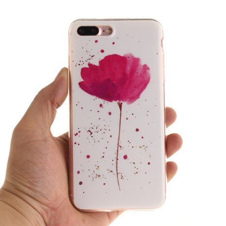Roze bloem met wit cover iPhone 7 Plus 8 Plus TPU hoesje silicone case