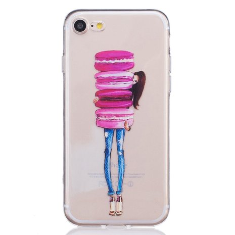 Arrangement Op het randje Kwelling Doorzichtig TPU hoesje iPhone 7 8 SE 2020 2022 Roze macarons