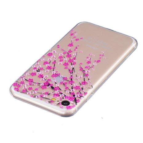 Bloesem hoesje doorzichtig iPhone 7 8 SE 2020 SE 2022 roze bloemen TPU case