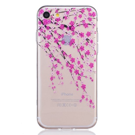 Bloesem hoesje doorzichtig iPhone 7 8 SE 2020 SE 2022 roze bloemen TPU case