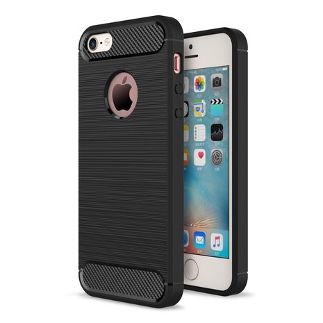 Agressief binnenvallen Eigenwijs Zwarte carbon iPhone 5, 5s en SE 2016 TPU case Armor