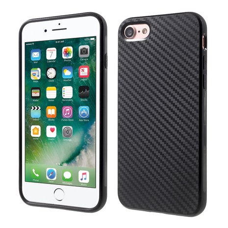 Carbon Fiber iPhone 7 8 SE 2020 SE 2022 TPU hoesje zwarte opdruk