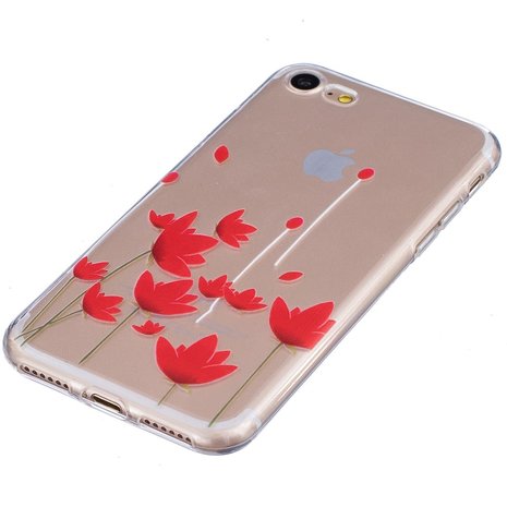 TPU hoesje iPhone 7 8 SE 2020 SE 2022 opdruk klaproos case rode bloemen